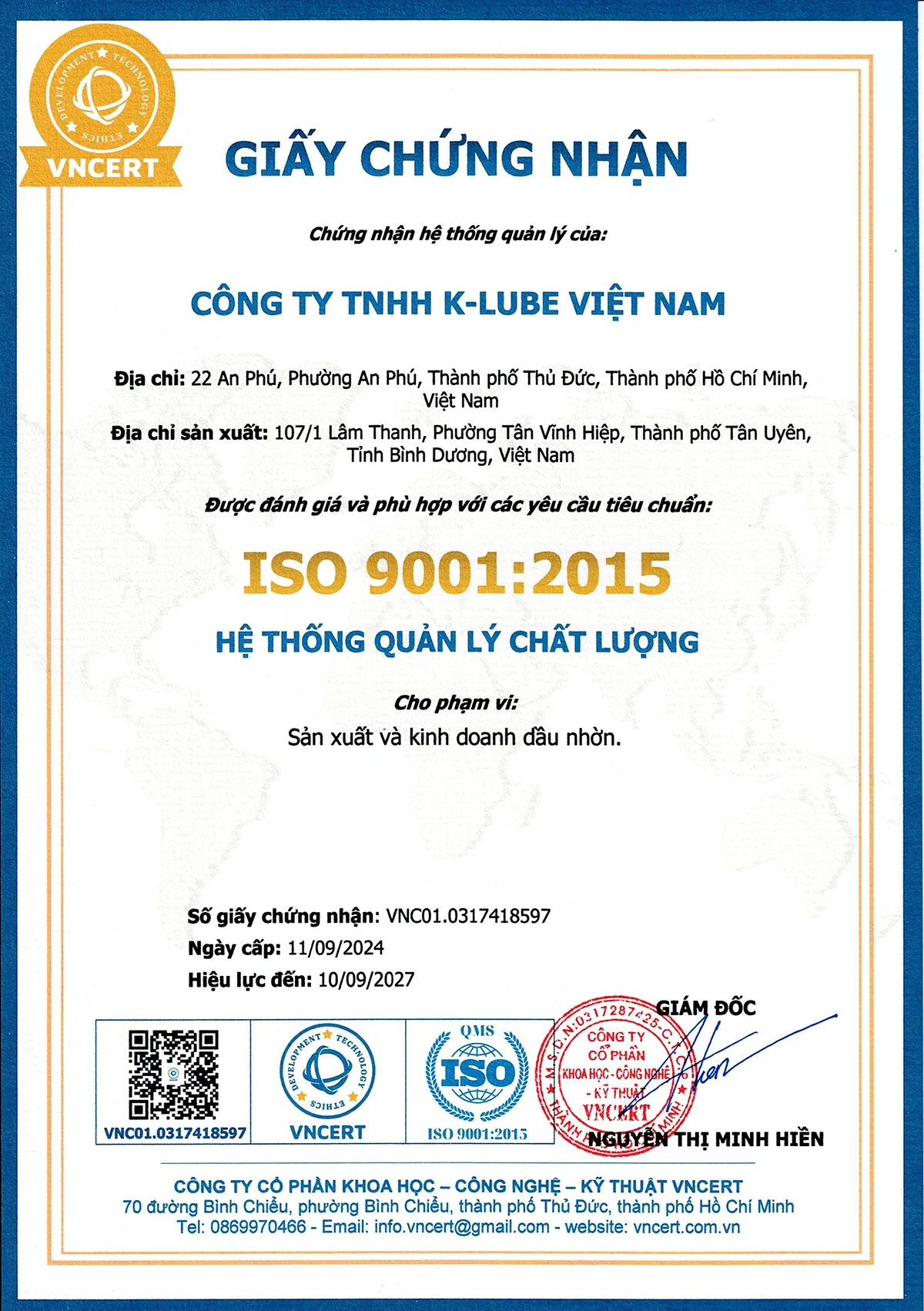 Giấy chứng nhận ISO 9001:2015